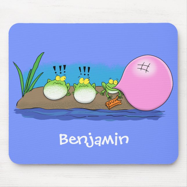 Niedliche lustige Froschbläschen-Cartoon-Abbildung Mousepad (Vorne)