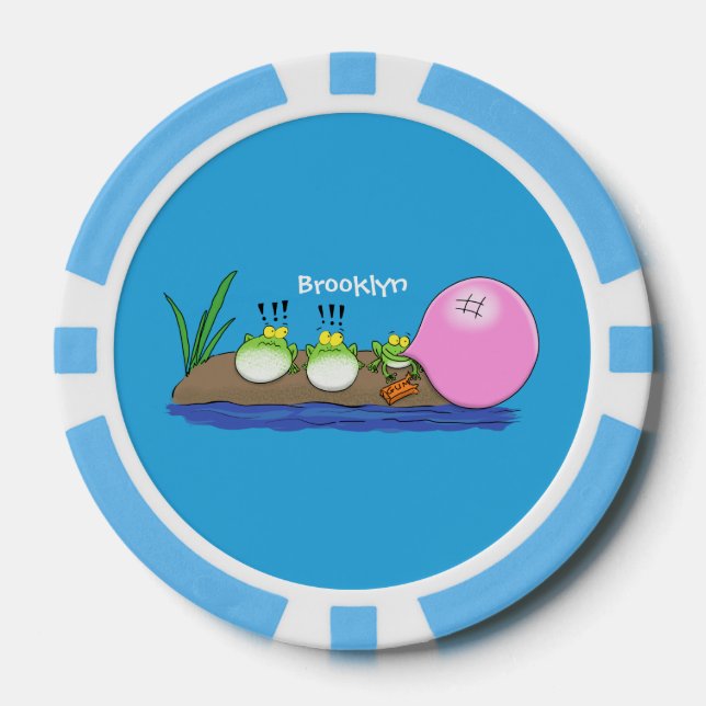 Niedliche lustige Froschbläschen-Cartoon-Abbildung Pokerchips (Vorderseite)