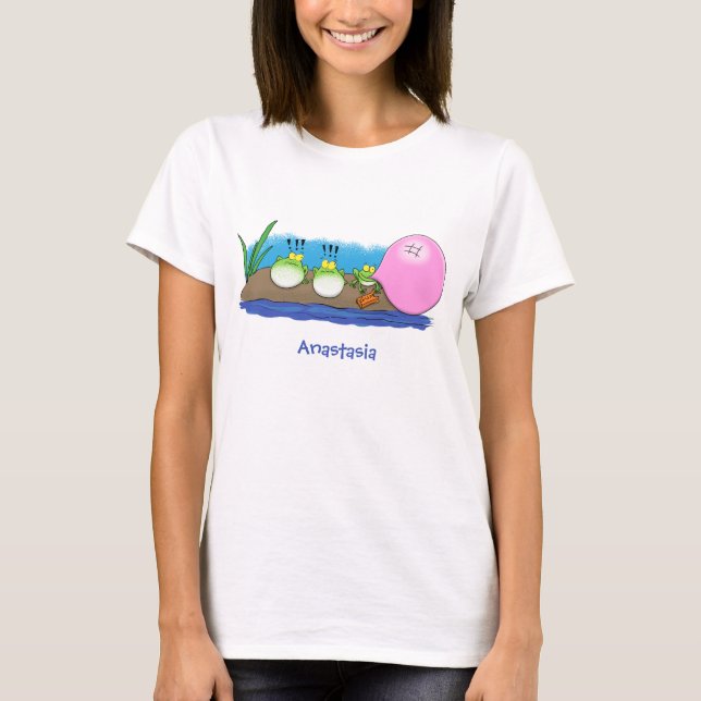 Niedliche lustige Froschbläschen-Cartoon-Abbildung T-Shirt (Vorderseite)