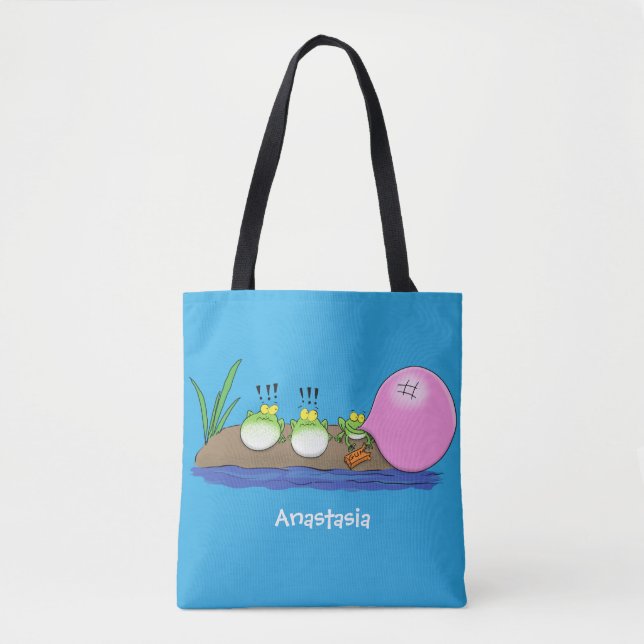 Niedliche lustige Froschbläschen-Cartoon-Abbildung Tasche (Vorderseite)