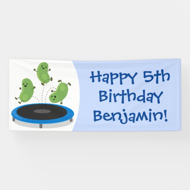 Niedliche, lustige grüne Bohnen auf Trampolin-Cart Banner (Horizontal)