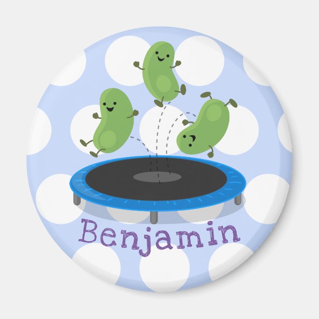 Niedliche, lustige grüne Bohnen auf Trampolin-Cart Magnet (Vorne)
