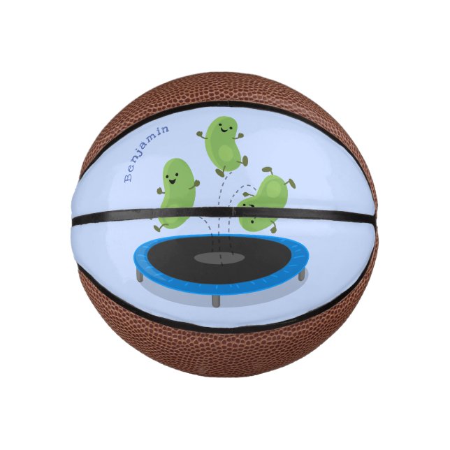 Niedliche, lustige grüne Bohnen auf Trampolin-Cart Mini Basketball (Vorderseite)