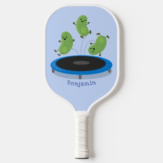 Niedliche, lustige grüne Bohnen auf Trampolin-Cart Pickleball Schläger (Vorderseite)