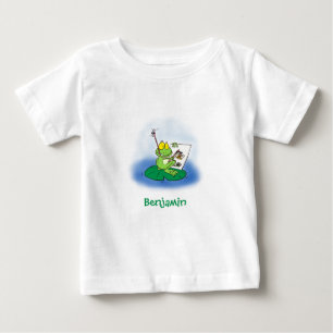 Niedliche, lustige, grüne Froschszene Cartoon-Abbi Baby T-shirt