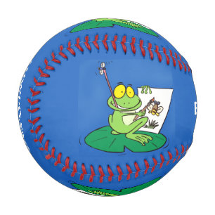 Niedliche, lustige, grüne Froschszene Cartoon-Abbi Baseball