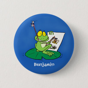 Niedliche, lustige, grüne Froschszene Cartoon-Abbi Button