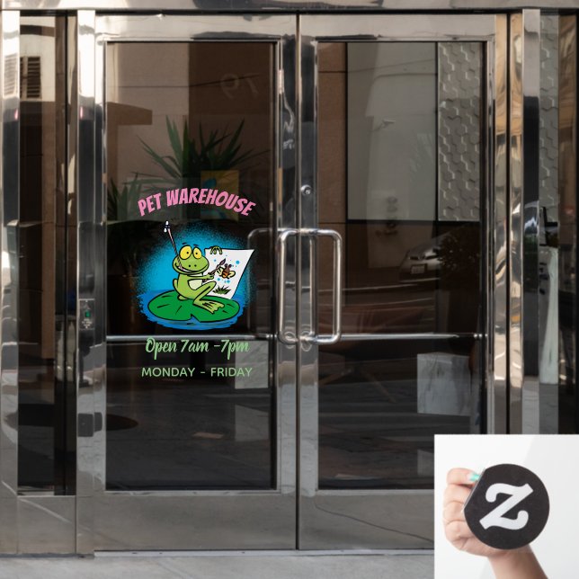 Niedliche, lustige, grüne Froschszene Cartoon-Abbi Fensteraufkleber (Büro Tür)