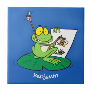 Niedliche, lustige, grüne Froschszene Cartoon-Abbi Fliese