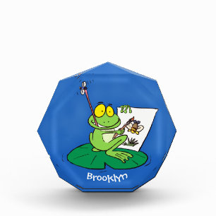 Niedliche, lustige, grüne Froschszene Cartoon-Abbi Fotoblock