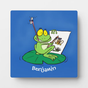 Niedliche, lustige, grüne Froschszene Cartoon-Abbi Fotoplatte