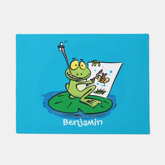 Niedliche, lustige, grüne Froschszene Cartoon-Abbi Fußmatte (Vorderseite)