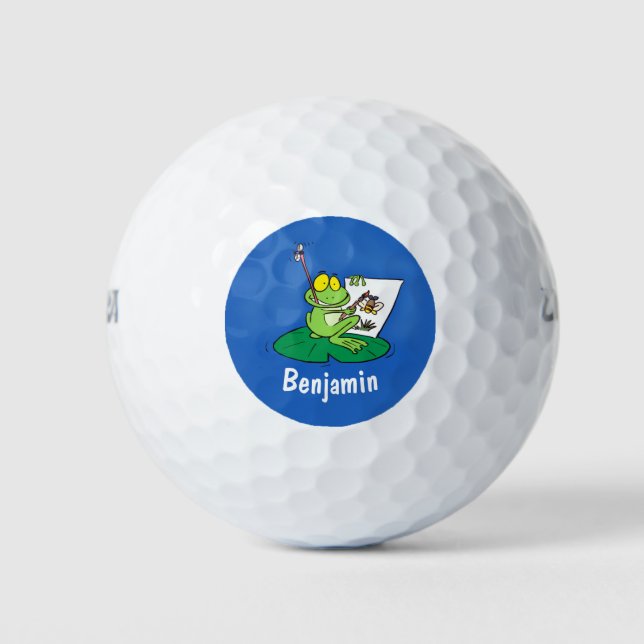 Niedliche, lustige, grüne Froschszene Cartoon-Abbi Golfball (Vorderseite)