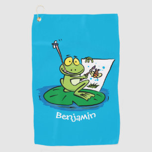 Niedliche, lustige, grüne Froschszene Cartoon-Abbi Golfhandtuch