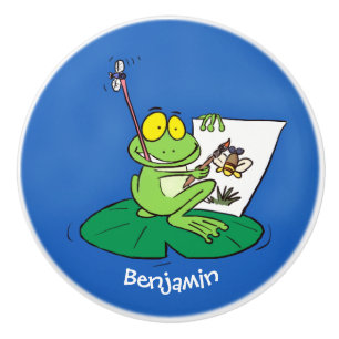 Niedliche, lustige, grüne Froschszene Cartoon-Abbi Keramikknauf