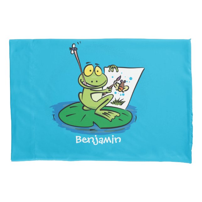 Niedliche, lustige, grüne Froschszene Cartoon-Abbi Kissenbezug (Vorderseite)