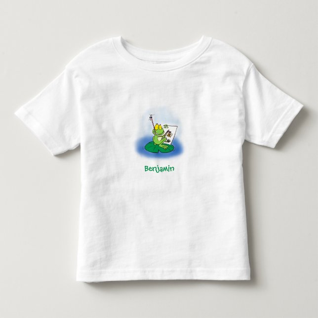 Niedliche, lustige, grüne Froschszene Cartoon-Abbi Kleinkind T-shirt (Vorderseite)