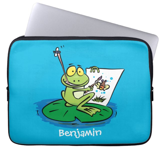 Niedliche, lustige, grüne Froschszene Cartoon-Abbi Laptopschutzhülle (Vorderseite)