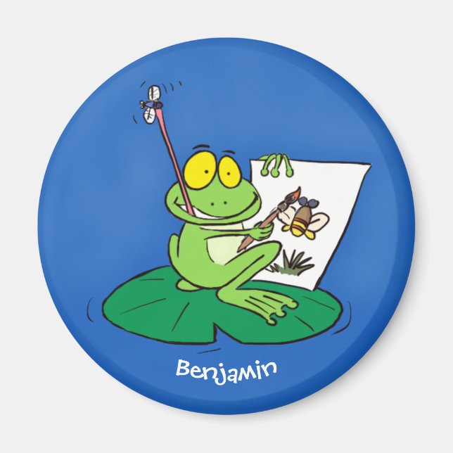 Niedliche, lustige, grüne Froschszene Cartoon-Abbi Magnet (Vorne)