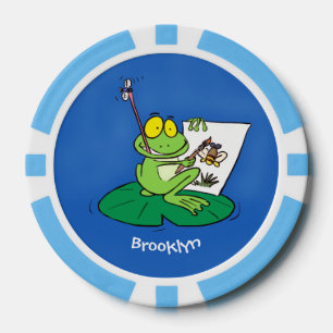Niedliche, lustige, grüne Froschszene Cartoon-Abbi Pokerchips