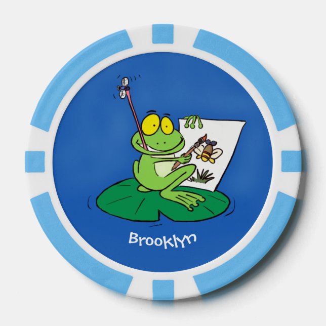 Niedliche, lustige, grüne Froschszene Cartoon-Abbi Pokerchips (Vorderseite)