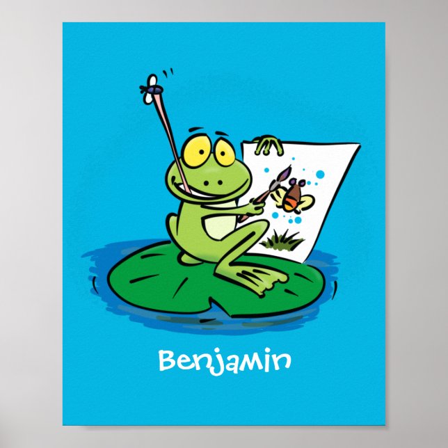 Niedliche, lustige, grüne Froschszene Cartoon-Abbi Poster (Vorne)