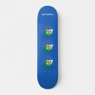 Niedliche, lustige, grüne Froschszene Cartoon-Abbi Skateboard