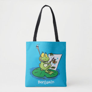 Niedliche, lustige, grüne Froschszene Cartoon-Abbi Tasche