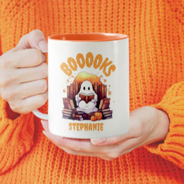 Niedliche lustige Halloween Ghost liest Bücher Cus Zweifarbige Tasse