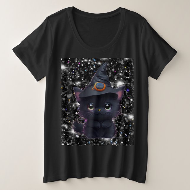 Niedliche, lustige Halloween-Schwarzkatze Große Größe T-Shirt (Design vorne)