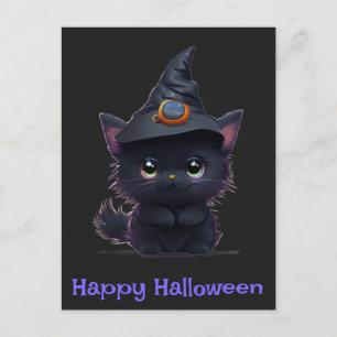 Niedliche, lustige Halloween-Schwarzkatze Postkarte