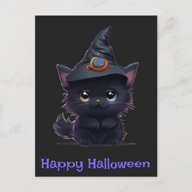 Niedliche, lustige Halloween-Schwarzkatze Postkarte (Vorderseite)