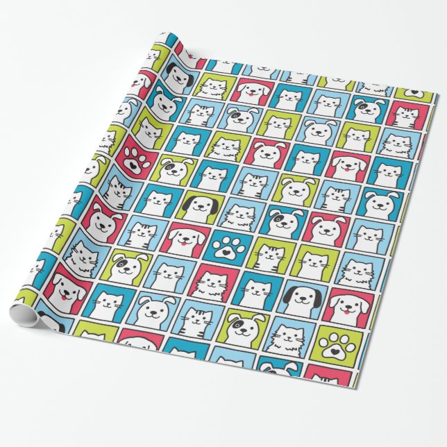 Niedliche, lustige Hunde und Katzen-Muster Geschenkpapier (Ungerollt)