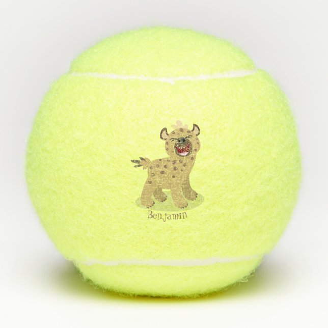 Niedliche lustige Hyäne lacht Cartoon Illustration Tennisbälle (Vorderseite)