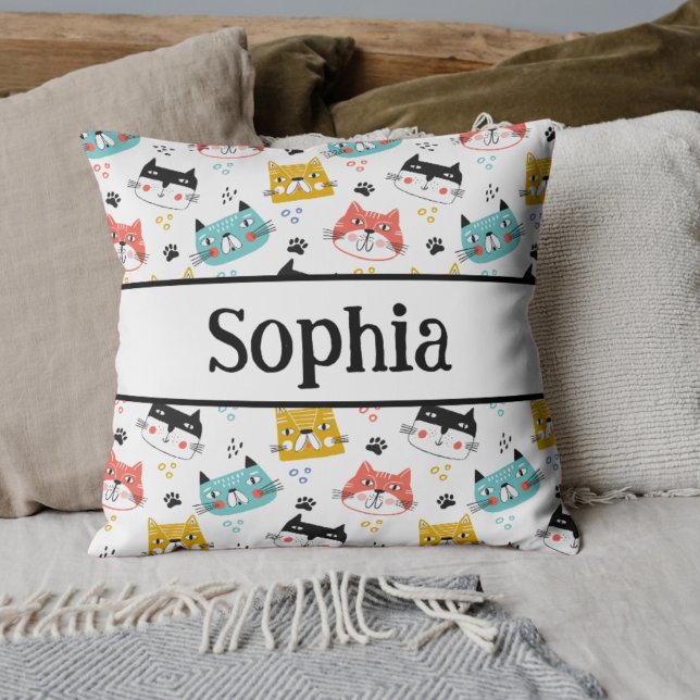 Niedliche lustige Katzen Musterkinder Kissen (funny cat pattern kids pillow with name)