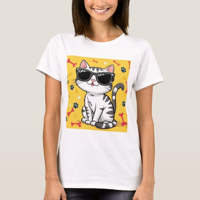 Niedliche lustige Katzenwitz-Sonnenbrille T-Shirt (Vorderseite)