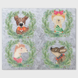 Niedliche, lustige Llama & Dog Weihnachtskränze Geschenkpapier