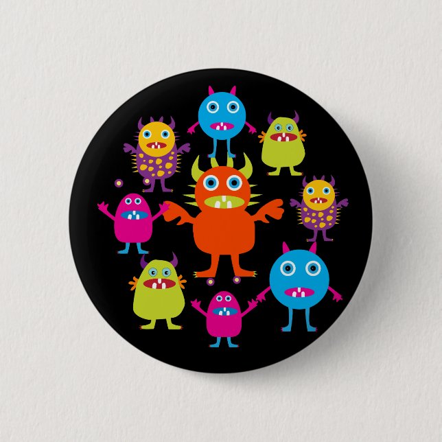 Niedliche lustige Monster-Party-Geschöpfe im Kreis Button (Vorderseite)