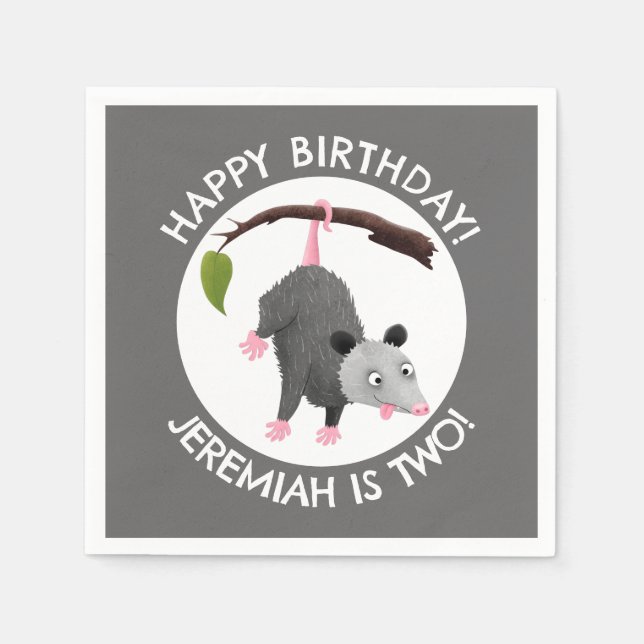 Niedliche lustige Opossum personalisiert Geburtsta Serviette (Vorderseite)