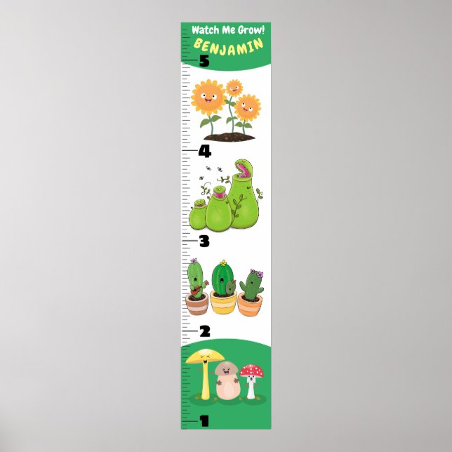 Niedliche lustige Pflanze Cartoon-Wachstumstabelle Poster (Vorne)
