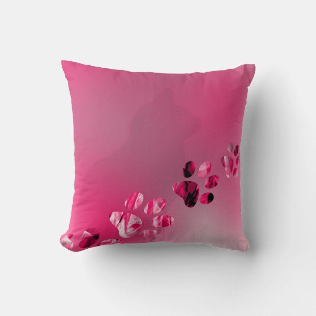 Niedliche lustige rosa u. weiße Katzen-Tatze Kissen (Vorderseite)
