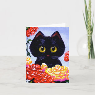 Niedliche lustige schwarze Katzen-Rosen-Blumen Karte