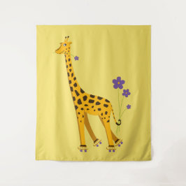Niedliche lustige Skaten-Cartoon-Giraffe Wandteppich