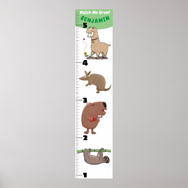 Niedliche lustige Tiere Cartoon Wachstumstabelle Poster (Vorne)