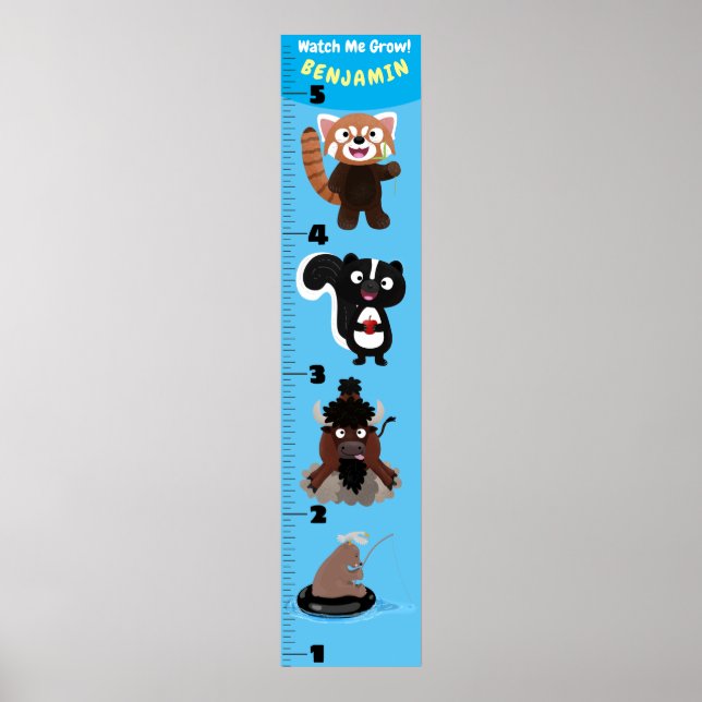 Niedliche lustige Tiere Cartoon Wachstumstabelle Poster (Vorne)