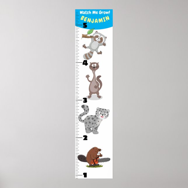 Niedliche lustige Tiere Cartoon Wachstumstabelle Poster (Vorne)