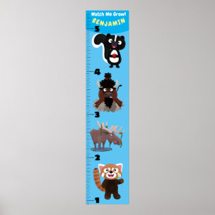 Niedliche lustige Tiere Cartoon Wachstumstabelle Poster