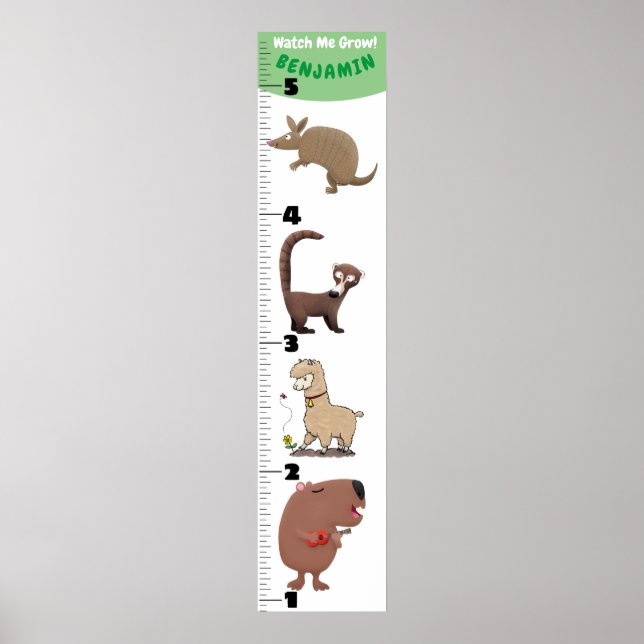 Niedliche lustige Tiere Cartoon Wachstumstabelle Poster (Vorne)