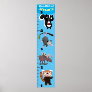 Niedliche lustige Tiere Cartoon Wachstumstabelle Poster