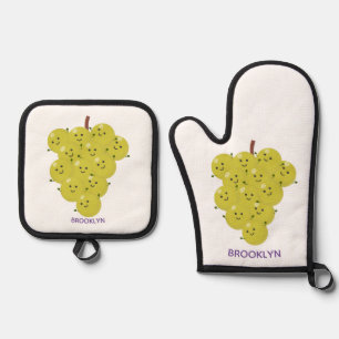 Niedliche, lustige Trauben-Cartoon-Illustration Ofenhandschuh & Topflappen-Set